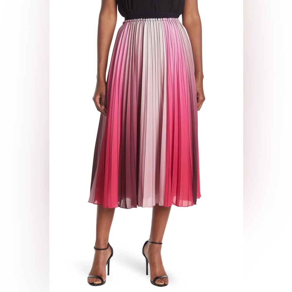 Ted Baker Pink Ombré Selmma Pleated Skirt with Black Waistband
